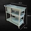 ABS Plastic 3 Layer Teal Coloured Service Trolley with 3 Trays, 2 Bins and Base Support Fibre Plates - Image 2