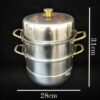 28cm Wide Gold + SS 3 Tier Manual Rice Corn Momo Steamer (Size: 28cm) - Image 2