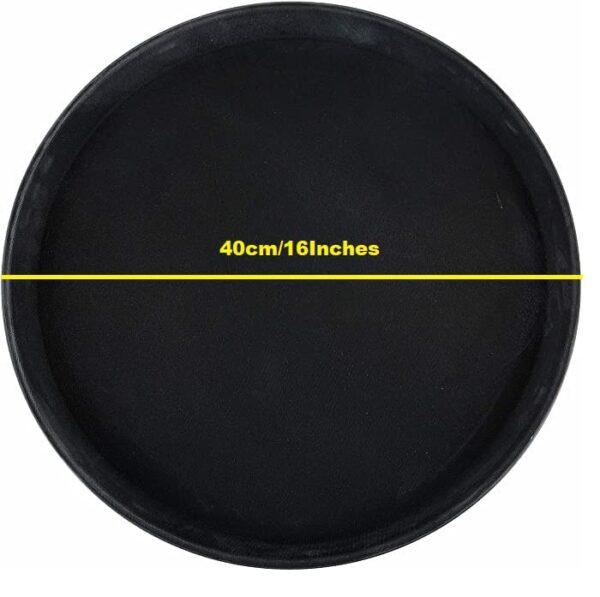 16 Inches Wide Round Non-Breakable Anti Skid Super Fibre Glass Service Tray with Heavy Rubber Grip Tray (Colour: Black) - Image 2