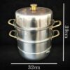 32cm Wide Gold + SS 3 Tier Manual Rice Corn Momo Steamer (Size: 32cm) - Image 2