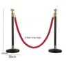 Set of 2 Pole Black Queue Manager Barrier Steel Barricade with Retractable 5 Feet Long Belt & Heavy Duty Stanchions Base for Commercial Places. (Belt Type: Red Twisted) - Image 3