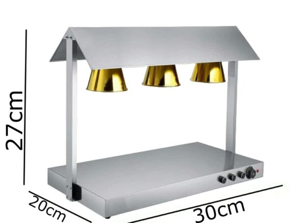 865W Electric SS Triple Headed Food Lamp Warmer With Top And Bottom Heating (Colour: Gold) - Image 2