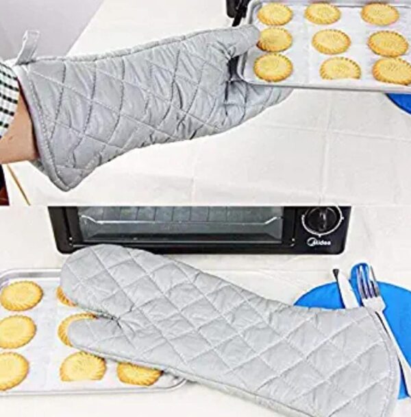 37cm Long Silver Baking Oven Gloves (Size: 37x18cm, Quantity: 1 Pair) - Image 3