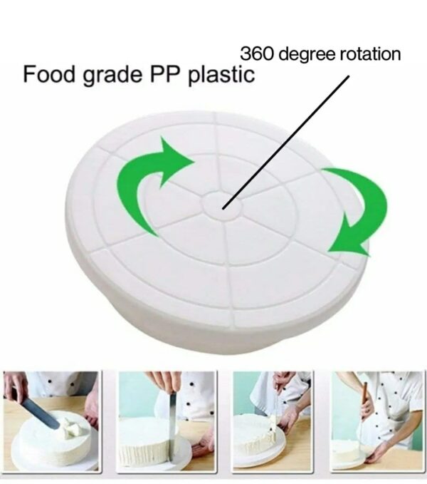 Plastic Cake Stand 360 Degree Rotating for Decorating, Icing Turntable (Size: 12 Inches Wide and 2.4 Inches Height, Weight: 0.315kg, Colour: White) - Image 3