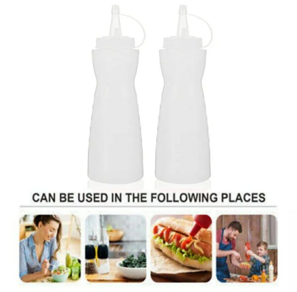 16Oz Pack of 3 Curved Sauce Bottle Salad Dressing Bottle Ketchup Mayonnaise Bottle with Closed Top Cap & Handle Provision (Color: White) - Image 3