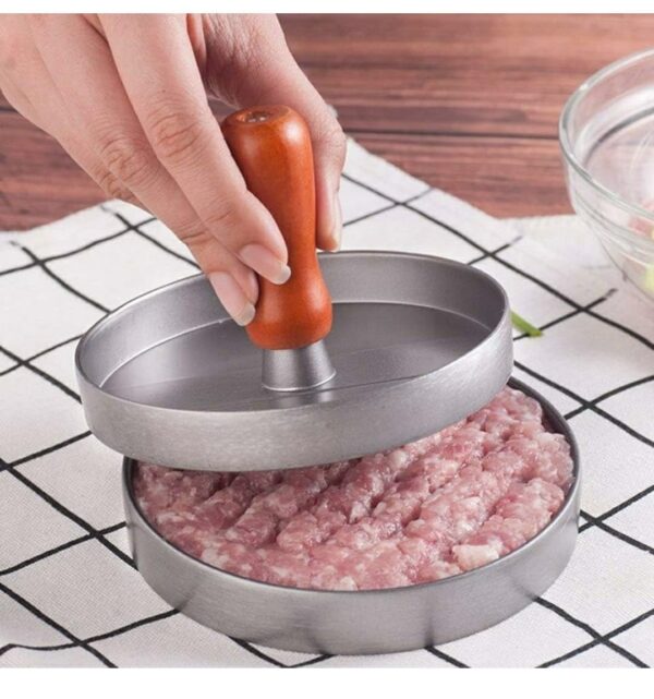 12cm Wide Manual Burger Patty Press Maker with Wooden Handle - Image 4