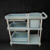 ABS Plastic 3 Layer Teal Coloured Service Trolley with 3 Trays, 2 Bins and Base Support Fibre Plates - Image 3
