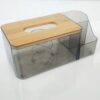 PC Transparent Tissue Holder Box with Inner Spring, Wooden Lid and Side Compartments - Image 3