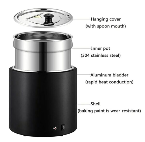 400W Electric 10L Commercial Plain Patterned Soup Pot. (Colour: White) - Image 3