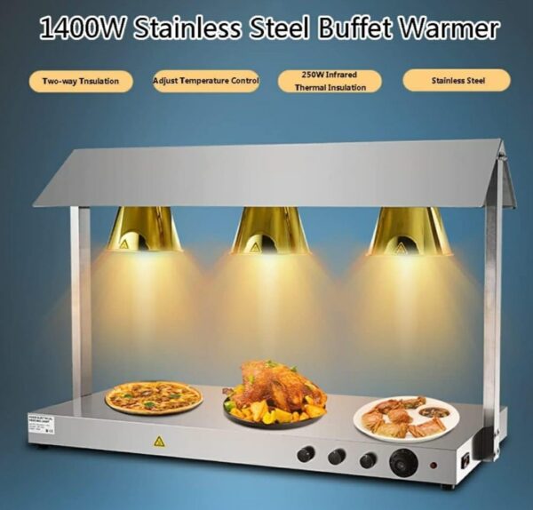 865W Electric SS Triple Headed Food Lamp Warmer With Top And Bottom Heating (Colour: Gold) - Image 3