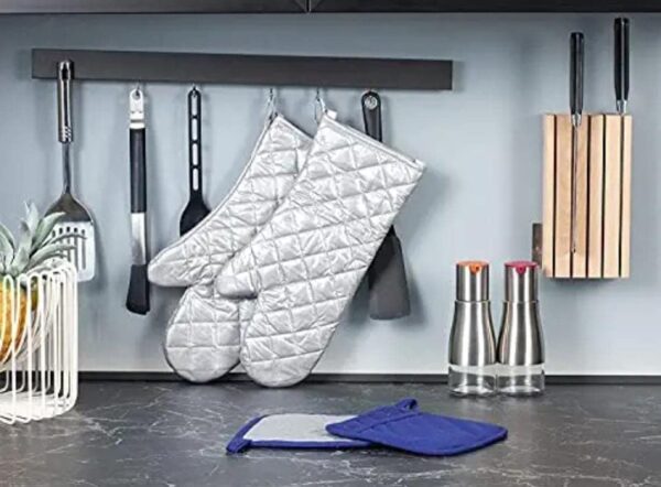 37cm Long Silver Baking Oven Gloves (Size: 37x18cm, Quantity: 1 Pair) - Image 4