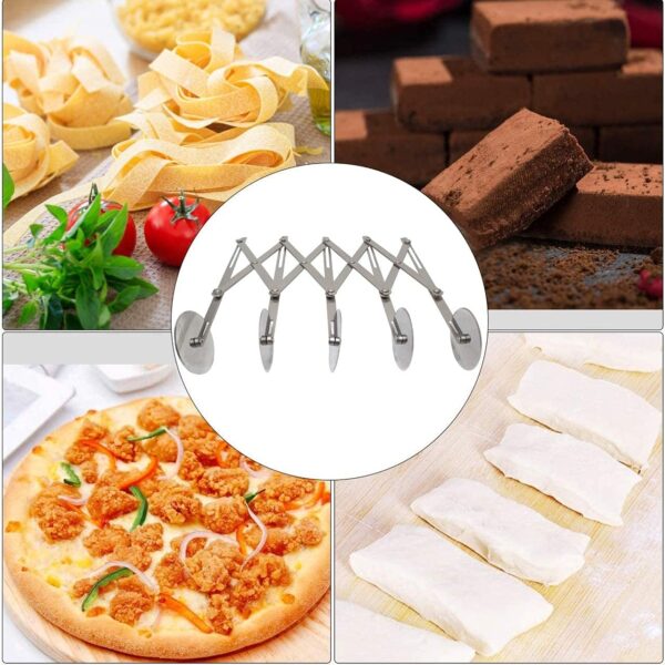 5 Wheels SS Croissant Flat Dough Divider Cutter, Mini Samosa Patti Cutter, Kaju Katli Cutter (Size: 24.5cm Long and Cutter 5.5cm Wide) - Image 4