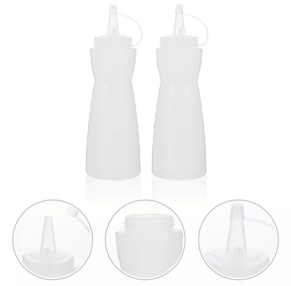 16Oz Pack of 3 Curved Sauce Bottle Salad Dressing Bottle Ketchup Mayonnaise Bottle with Closed Top Cap & Handle Provision (Color: White) - Image 4