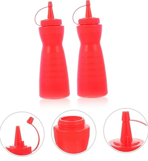 12Oz Pack of 3 Curved Sauce Bottle Salad Dressing Bottle Ketchup Mayonnaise Bottle with Closed Top Cap & Handle Provision (Colour: Red) - Image 4
