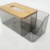 PC Transparent Tissue Holder Box with Inner Spring, Wooden Lid and Side Compartments - Image 4