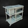 ABS Plastic 3 Layer Teal Coloured Service Trolley with 3 Trays, 2 Bins and Base Support Fibre Plates - Image 4