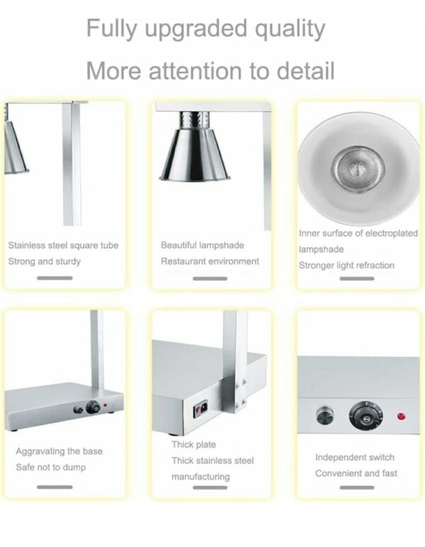865W Electric SS Triple Headed Food Lamp Warmer With Top And Bottom Heating (Colour: Gold) - Image 4