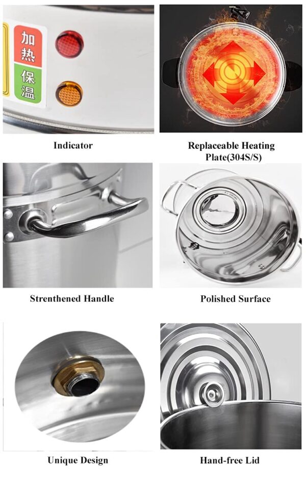 2000W 20L Electric Water Boiler Stainless Steel - Tea Milk Coffee Hot Beverage Boiler Heater Dispenser (Net Boiling Capacity: 14.8Litres Approx) - Image 4