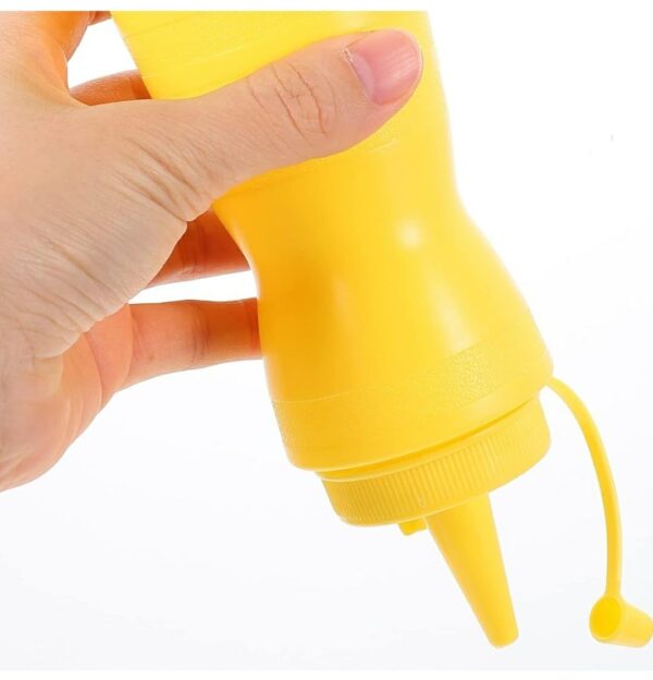 16Oz Pack of 3 Curved Sauce Bottle Salad Dressing Bottle Ketchup Mayonnaise Bottle with Closed Top Cap & Handle Provision (Color: Yellow) - Image 5