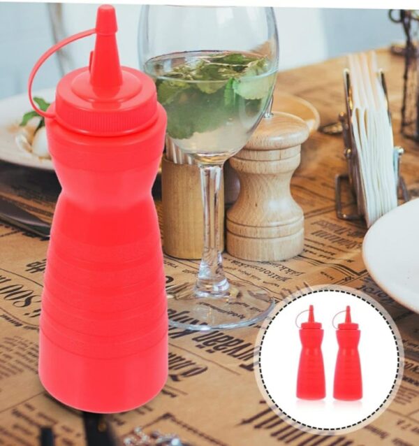 12Oz Pack of 3 Curved Sauce Bottle Salad Dressing Bottle Ketchup Mayonnaise Bottle with Closed Top Cap & Handle Provision (Colour: Red) - Image 5