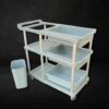 ABS Plastic 3 Layer Teal Coloured Service Trolley with 3 Trays, 2 Bins and Base Support Fibre Plates - Image 5