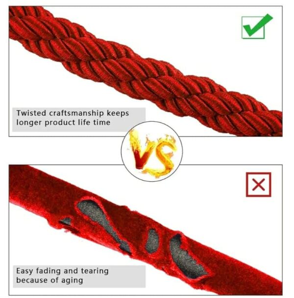5 Feet Long Removable Red Twisted Velvet Rope for Queue Manager Crowd Control Rope Divider with Golden Chrome Plated Hooks Stanchion Rope Partition Barrier (Rope Material: Velvet, Rope Colour: Red, Rope Length: 5 Feet App.) - Image 5