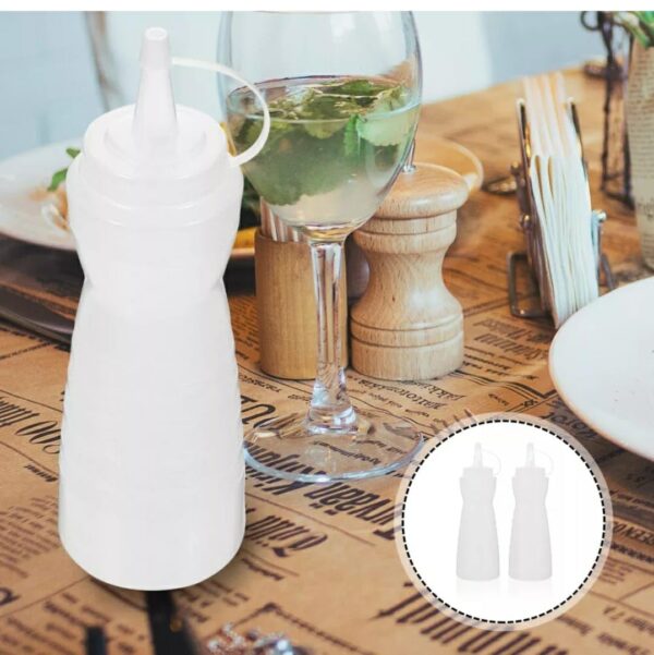16Oz Pack of 3 Curved Sauce Bottle Salad Dressing Bottle Ketchup Mayonnaise Bottle with Closed Top Cap & Handle Provision (Color: White) - Image 6