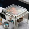 6L Square SS Chafing Dish with Hydraulic Soft Close & Gel Based Heating . (Size: 39x36x28cm) - Image 5