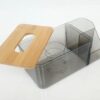PC Transparent Tissue Holder Box with Inner Spring, Wooden Lid and Side Compartments - Image 6