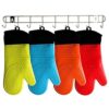 36.5cm Long Blue Silicon Baking Oven Gloves with Cotton Lining and Heat Resistance (Quantity: 2pc) - Image 6
