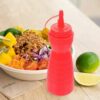 12Oz Pack of 3 Curved Sauce Bottle Salad Dressing Bottle Ketchup Mayonnaise Bottle with Closed Top Cap & Handle Provision (Colour: Red) - Image 7
