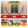 Set of 2 Pole Golden Queue Manager Barrier Steel Barricade with Retractable 5 Feet Long Belt & Heavy Duty Stanchions Base for Commercial Places. (Belt Type: Black Velvet) - Image 7