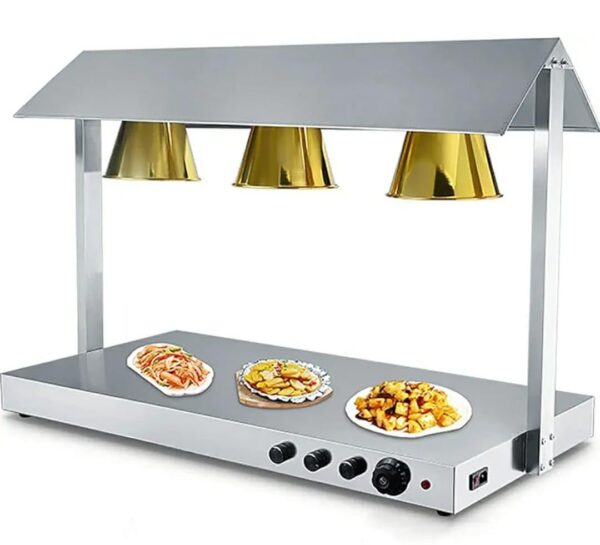 865W Electric SS Triple Headed Food Lamp Warmer With Top And Bottom Heating (Colour: Gold) - Image 7