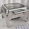 6L Square SS Chafing Dish with Hydraulic Soft Close & Gel Based Heating . (Size: 39x36x28cm) - Image 7