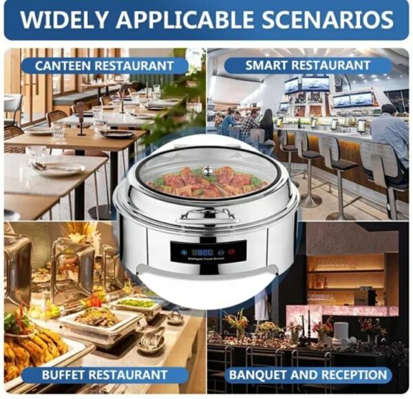 6L 43cm Wide Round SS Chafing Dish with Hydraulic Soft Close, Inbuilt Heater & Digital Temperature Controller. - Image 7