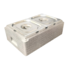  59x37.5x24cm Commercial Foam Insulation Based Rectangle Containers with SS GN Pans for Hot and Cold Storage. (Model: 2 Compartments x 1/2 GN Pan, Depth: 150mm)