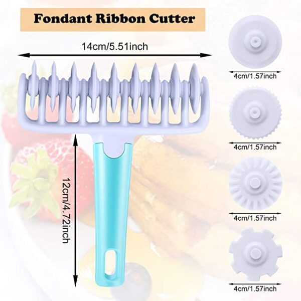 Fondan Ribbon Cutter Wheel with 4 Different Roller Patterns with 9pcs per Pattern Lattice Cutter, Noodle Dough Cutter, Pastry Tool Cutter (Size: 23x19x5cm) - Image 2