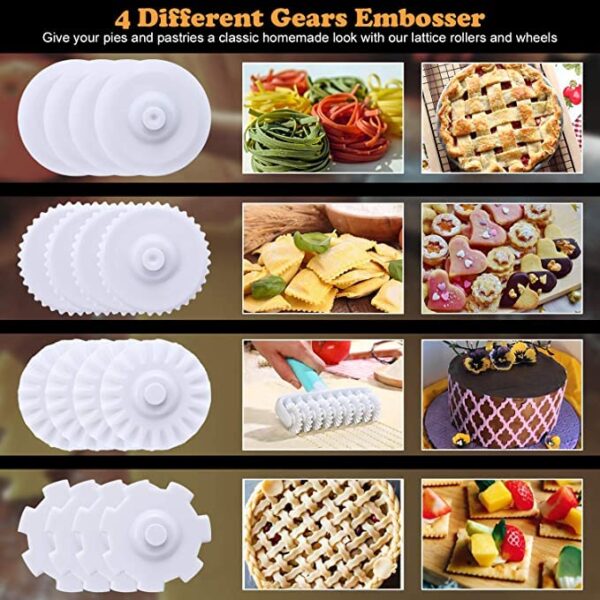 Fondan Ribbon Cutter Wheel with 4 Different Roller Patterns with 9pcs per Pattern Lattice Cutter, Noodle Dough Cutter, Pastry Tool Cutter (Size: 23x19x5cm) - Image 3