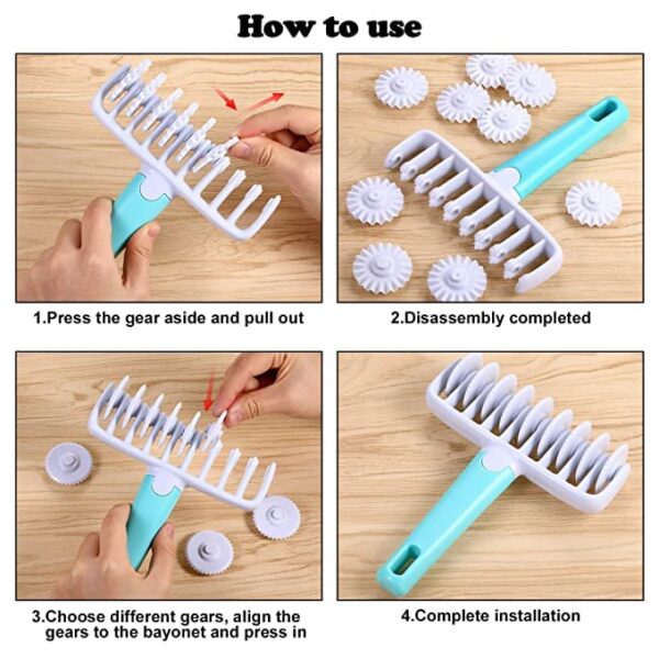 Fondan Ribbon Cutter Wheel with 4 Different Roller Patterns with 9pcs per Pattern Lattice Cutter, Noodle Dough Cutter, Pastry Tool Cutter (Size: 23x19x5cm) - Image 4